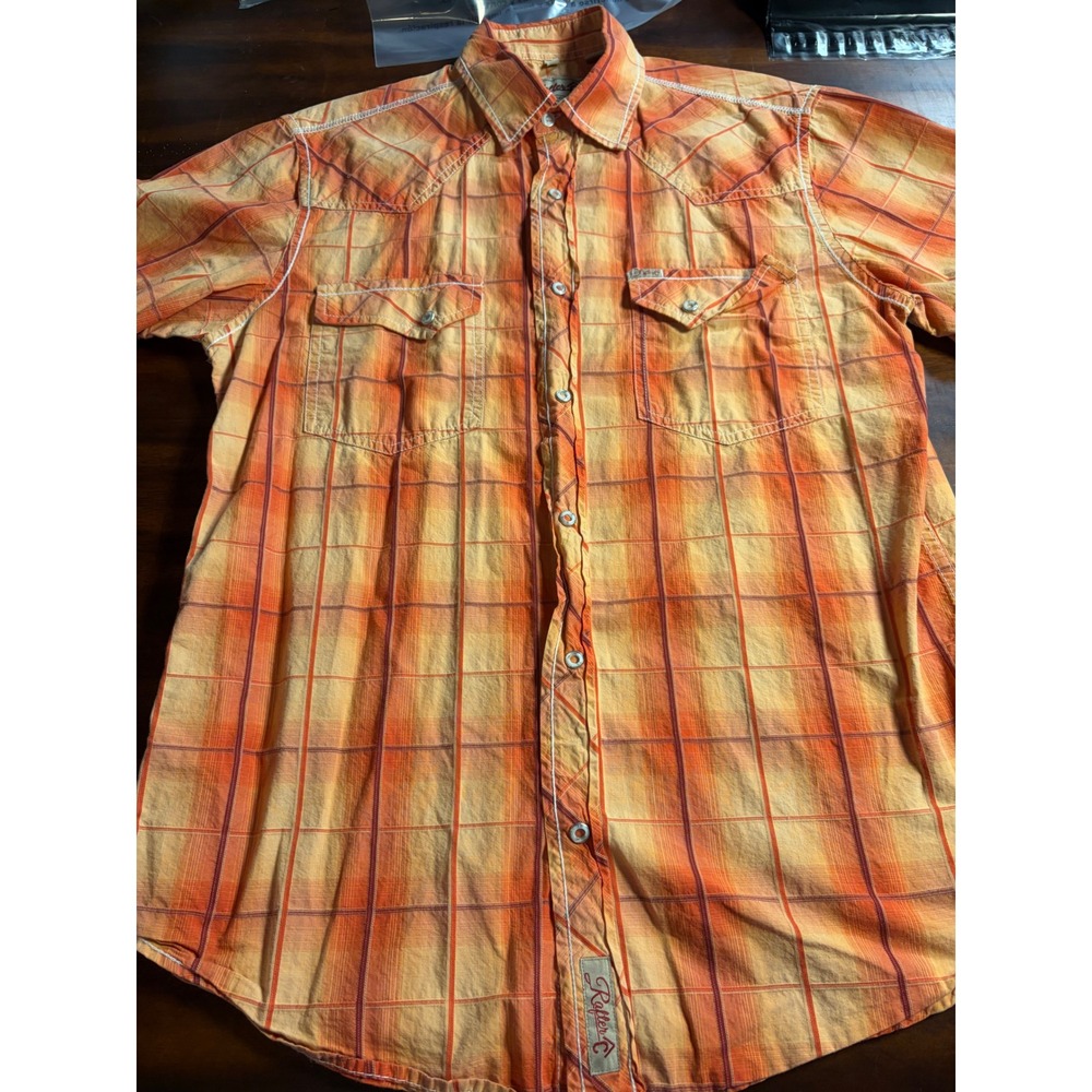 Rafter C Cowboy Collection Mens Orange Plaid Western Snap Shirt RC-1521405 M